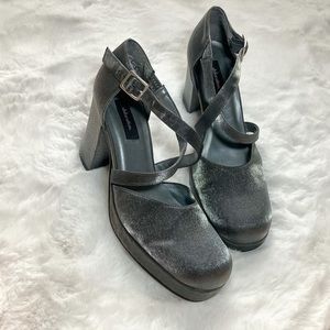 Xhilaration Y2K Chunky Block Metallic Heels